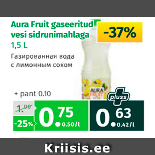 Allahindlus - Aura Fruit gaseeritud vesi sidrunimahlaga 1,5 L