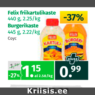 Allahindlus - Felix friikartulikaste 440 g; Burgerikaste 445 g