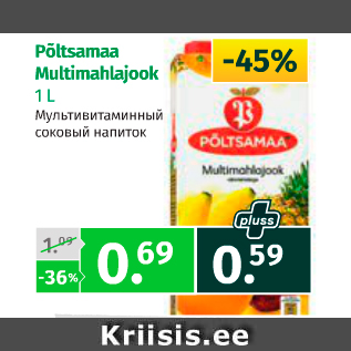 Allahindlus - Põltsamaa Multimahlajook 1 L