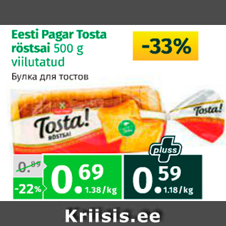 Allahindlus - Eesti Pagar Tosta röstsai 500 g