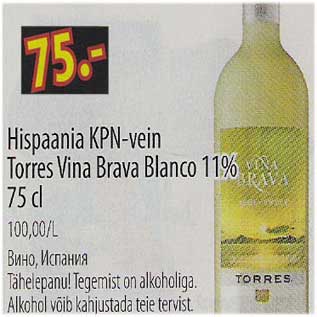 Allahindlus - Hispaania KPN-vein Torres Vina Brava Blanco