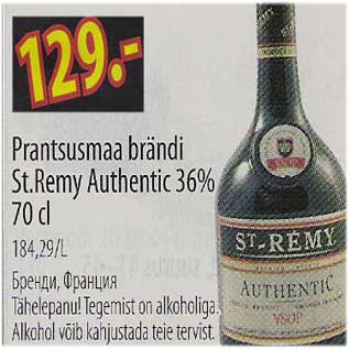 Allahindlus - Prantsusmaa brändi St. Remy Authentic 36%