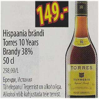 Allahindlus - Hispaania brändi Torres 10 Years Brandy