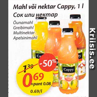 Allahindlus - Mahl või nektar Cappy, 1 l