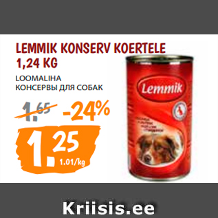 Allahindlus - LEMMIK KONSERV KOERTELE 1,24 KG