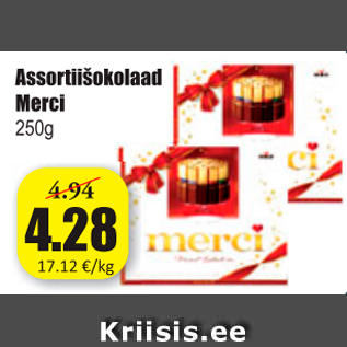 Allahindlus - Assortišokolaad Merci 250 g