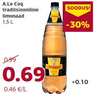 Allahindlus - A.Le Coq traditsiooniline limonaad 1,5 L