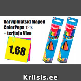 Allahindlus - Värvipliiatsid Maped ColorPeps 12tk + teritaja Vivo