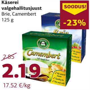 Allahindlus - Käserei valgehallitusjuust Brie, Camembert 125 g