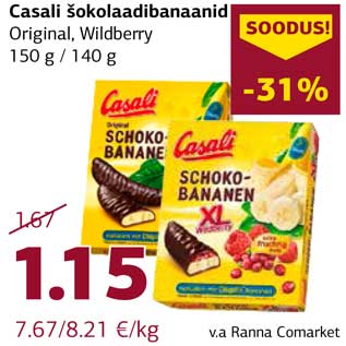 Allahindlus - Casali šokolaadibanaanid Original, Wildberry 150 g / 140 g