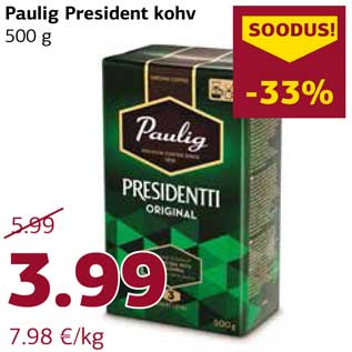 Allahindlus - Paulig President kohv 500 g