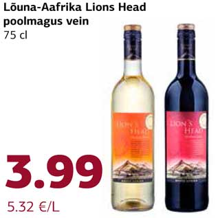 Allahindlus - Lõuna-Aafrika Lions Head poolmagus vein 75 cl