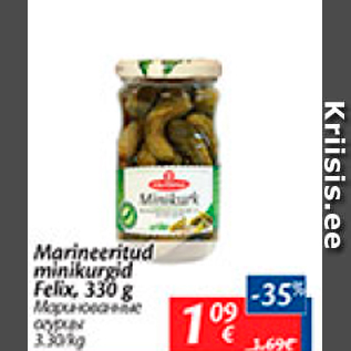 Allahindlus - Marineeritud minikurgid Felix, 330 g