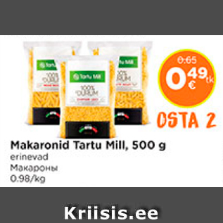 Allahindlus - Makaronid Tartu Mill, 500 g