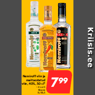 Allahindlus - Nemiroff viin ja maitsestatud viin, 40%, 50 cl*