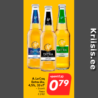 Allahindlus - A.Le Coq Extra õlu, 4,5%, 33 cl*