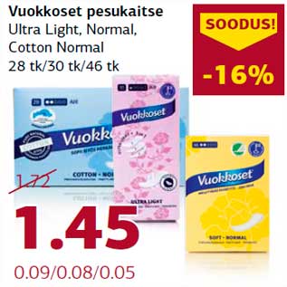 Allahindlus - Vuokkoset pesukaitse Ultra Light, Normal, Cotton Normal 28 tk/30 tk/46 tk