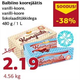 Allahindlus - Balbiino koorejäätis vanilli-koore,vanilli-koore šokolaaditükkidega 480 g / 1 L