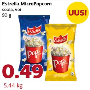 Allahindlus - Estrella MicroPopcorn soola, või 90 g