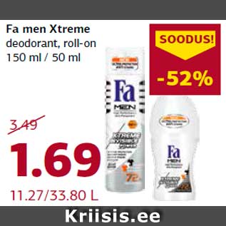 Allahindlus - Fa men Xtreme deodorant, roll-on