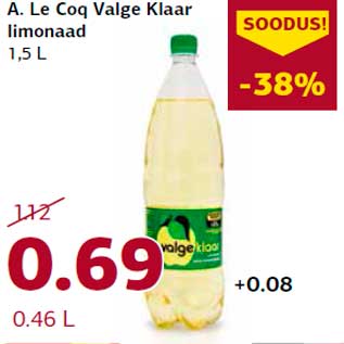 Allahindlus - A. Le Coq Valge Klaar limonaad 1,5 L