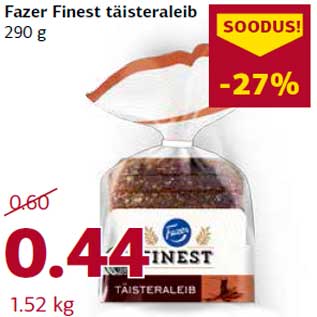 Allahindlus - Fazer Finest täisteraleib 290 g