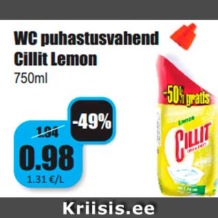 Allahindlus - WC puhastusvahend Cillit Lemon 750ml