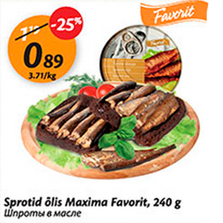 Allahindlus - Sprotid õlis Maxima Favorit, 240 g