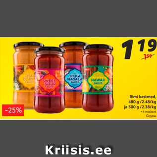 Allahindlus - Rimi kastmed, 480 g /2.48/kg ja 500 g /2.38/kg • 4 maitset