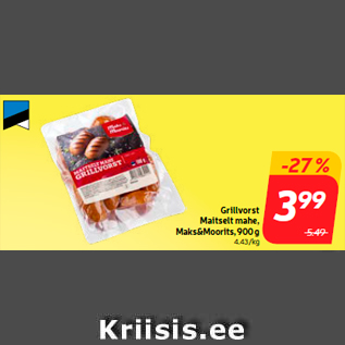 Allahindlus - Grillvorst Maitselt mahe, Maks&Moorits, 900 g