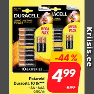 Allahindlus - Patareid Duracell, 10 tk***