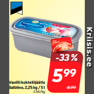 Allahindlus - Vanilli kokteilijäätis Balbiino, 2,25 kg / 5 l