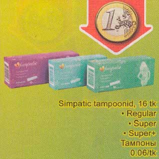 Allahindlus - Simpatic tampoonid, 16 tk .Regular .Super .Super+