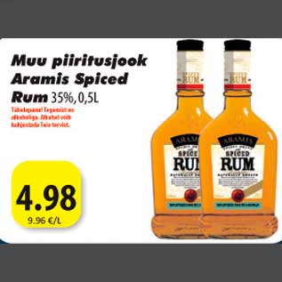 Allahindlus - Muu piiritusjook Aramis Spiced Ruum 35%, 0,5l