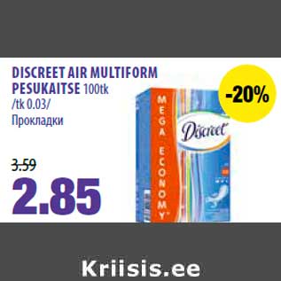 Allahindlus - DISCREET AIR MULTIFORM PESUKAITSE 100tk