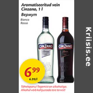 Allahindlus - Aromatiseeritud vein Cinzano, 1 l