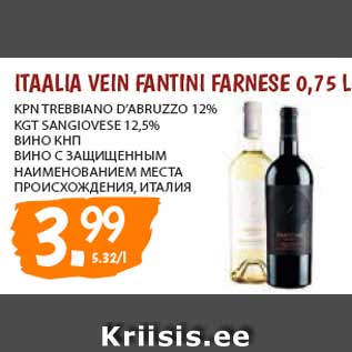 Allahindlus - ITAALIA VEIN FANTINI FARNESE 0,75 L