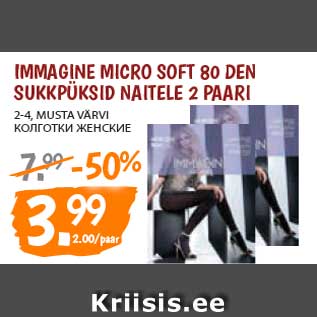 Allahindlus - IMMAGINE MICRO SOFT 80 DEN SUKKPÜKSID NAITELE 2 PAARI