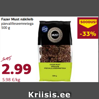 Allahindlus - Fazer Must näkileib päevalilleseemnetega 500 g