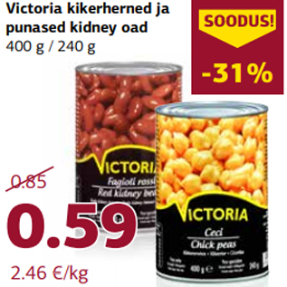 Allahindlus - Victoria kikerherned ja punased kidney oad 400 g / 240 g