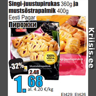 Allahindlus - Singi-juustupirukas 360g ja mustsõstrapalmik 400g Eesti Pagar