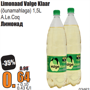 Allahindlus - Limonaad Valge Klaar (õunamahlaga) 1,5L A.Le.Coq