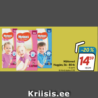 Allahindlus - Mähkmed Huggies, 56 - 80 tk