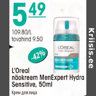 Allahindlus - L"Oreal näokreem MenExpert Hydra Sensitive, 50ml