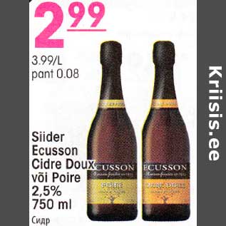 Allahindlus - Siider Ecusson Cidre Dоux või Poire 2,5% 750 ml