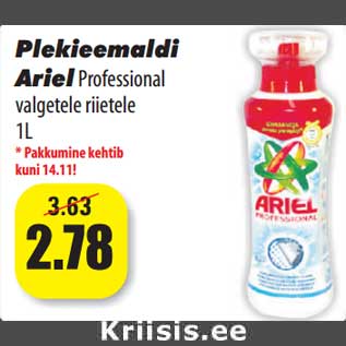 Allahindlus - Plekieemaldi ArielProfessional valgetele riietele 1L