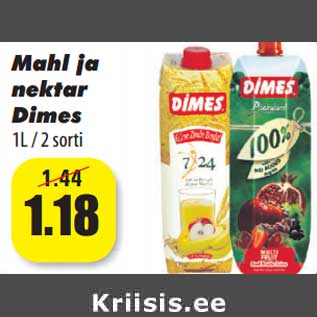 Allahindlus - Mahl ja nektar Dimes 1L / 2 sorti