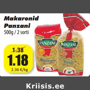 Allahindlus - Makaronid Panzani 500g / 2 sorti