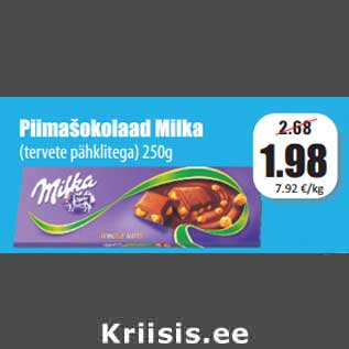 Allahindlus - Piimašokolaad Milka (tervete pähklitega) 250g