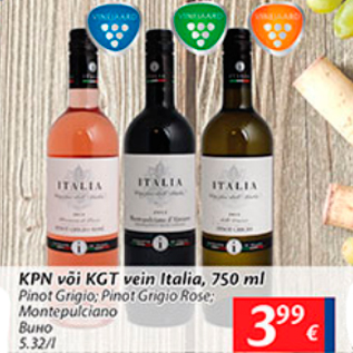 Allahindlus - KPN või KGT vein Italia, 750 ml